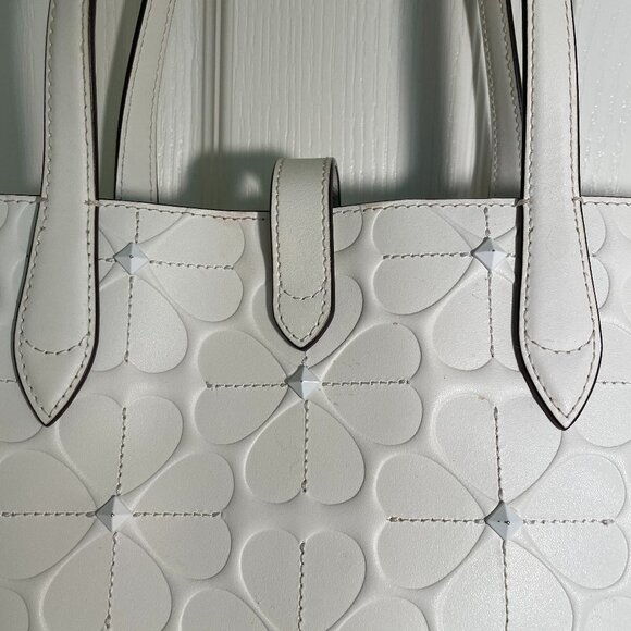 Kate Spade Kaci Floral Embossed Tote Off White Studded - Picture 6 of 14